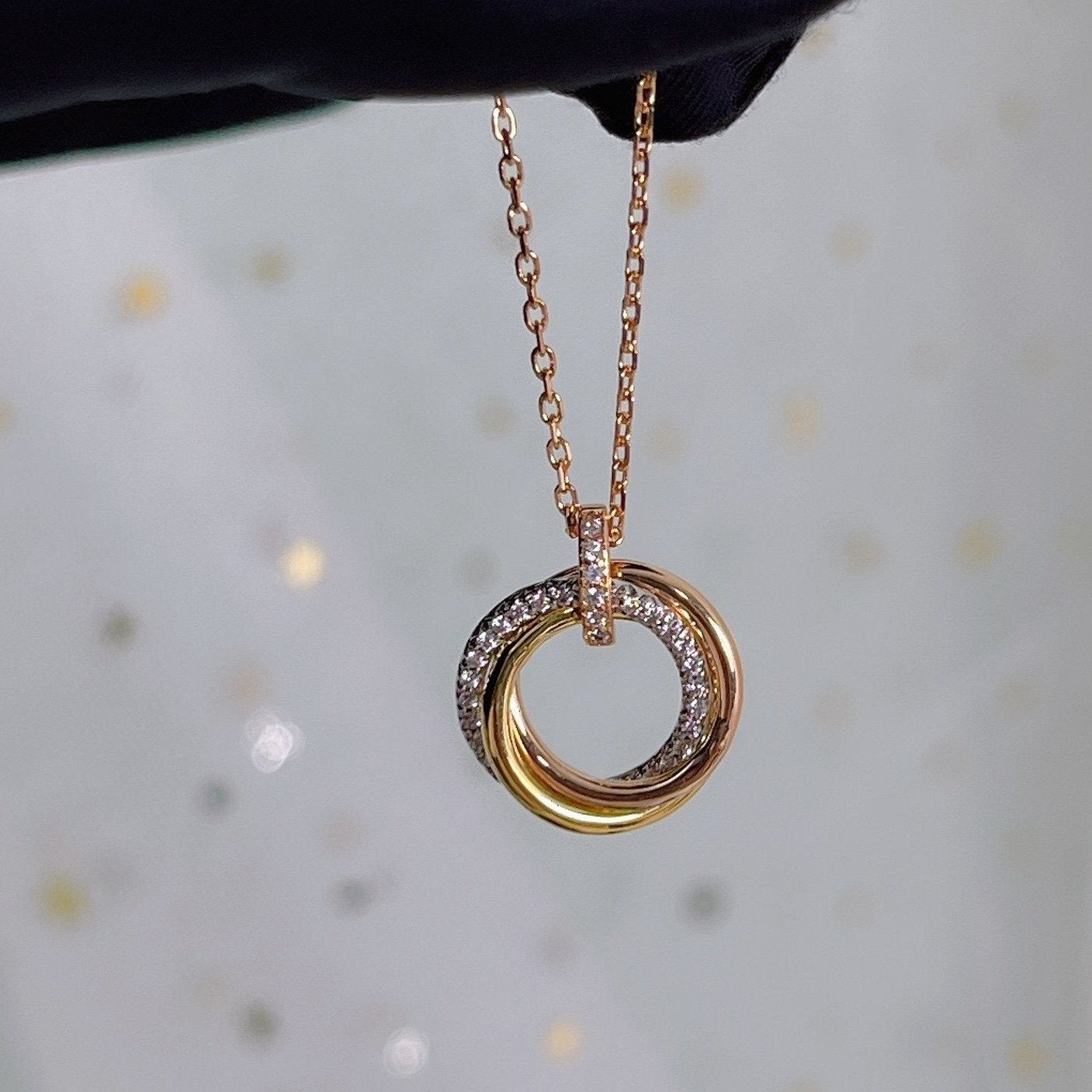 [Moco]TRINITY NECKLACE SILVER GOLD PINK GOLD DIAMONDS