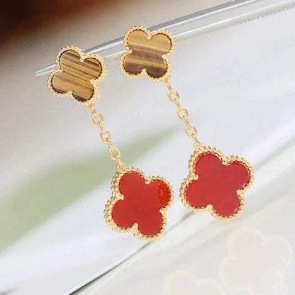 [Moco]CLOVER  2 MOTIF  TIGER EYE CARNELIAN EARRINGS