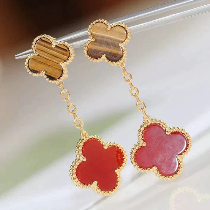 [Moco]CLOVER  2 MOTIF  TIGER EYE CARNELIAN EARRINGS