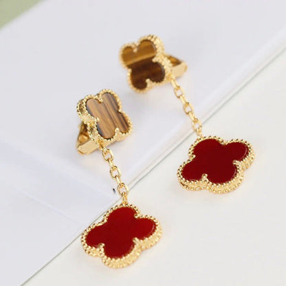 [Moco]CLOVER  2 MOTIF  TIGER EYE CARNELIAN EARRINGS