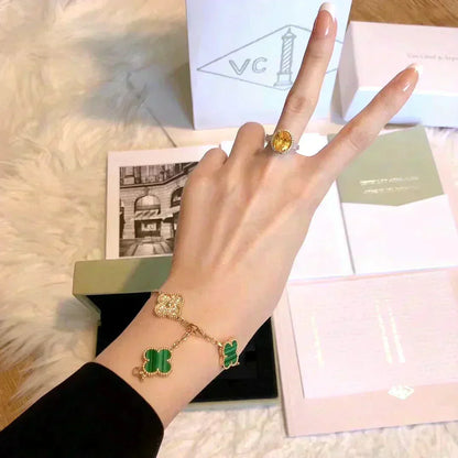 [Moco]CLOVER  5 MOTIF MALACHITE DIAMOND BRACELET