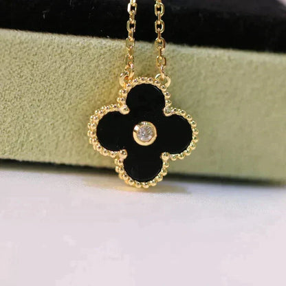 [Moco]CLOVER 15MM DIAMOND ONYX NECKLACE