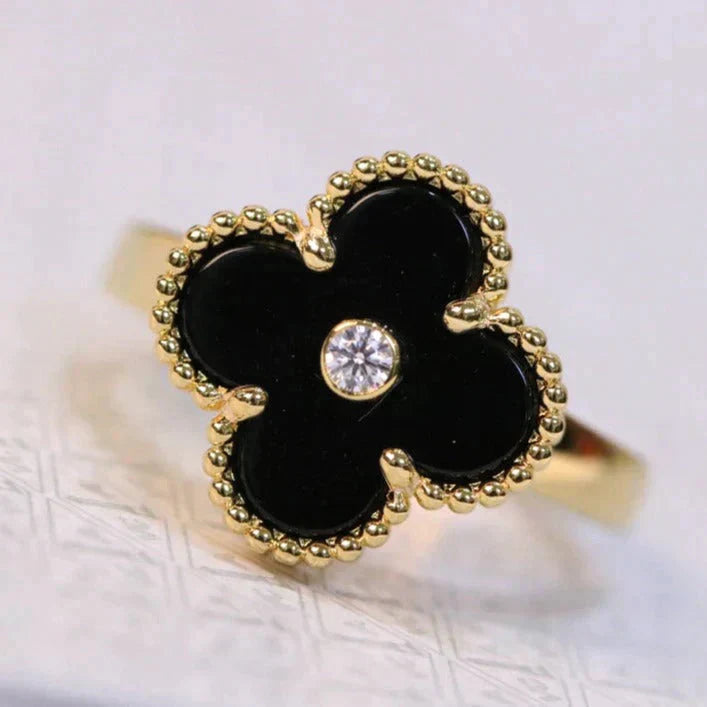 [Moco]CLOVER ONYX RING GOLD DIAMOND