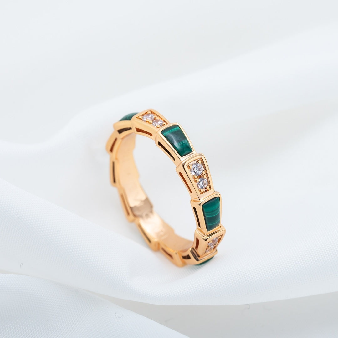 [Moco]SERPENTI RING PINK GOLD MALACHITE DIAMOND 3MM