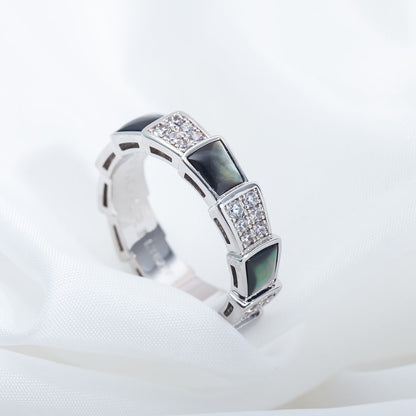 [Moco]SERPENTI RING SILVER DIAMOND BLACK MOP 4MM