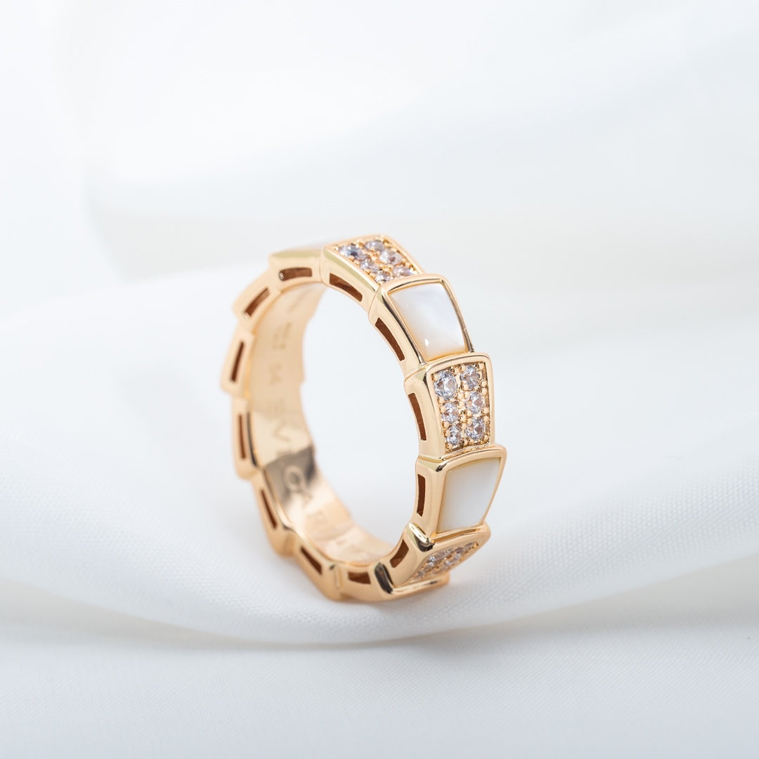 [Moco]SERPENTI RING PINK GOLD MOP DIAMOND PAVED 4MM