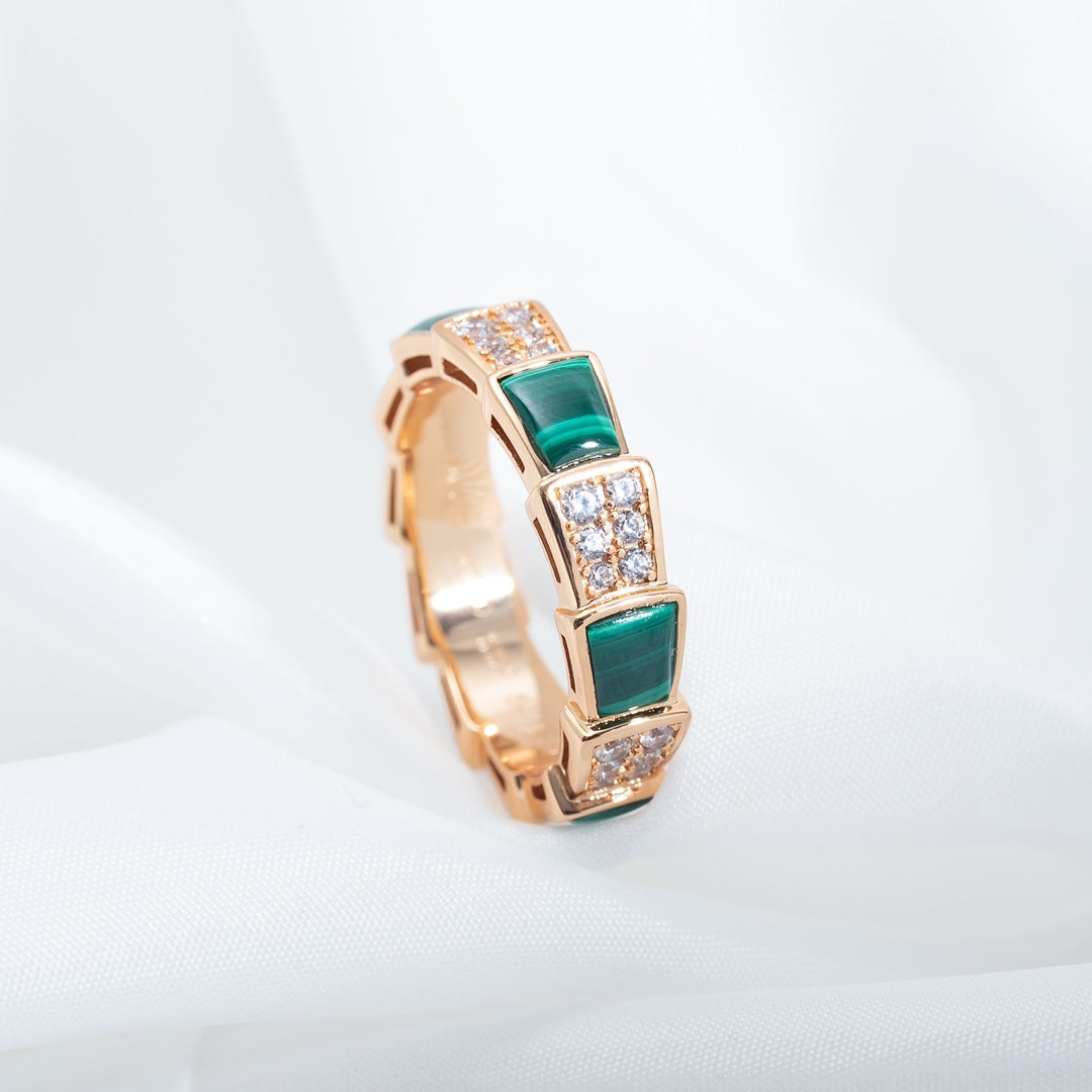 [Moco]SERPENTI RING PINK GOLD MALACHITE DIAMOND PAVED 4MM