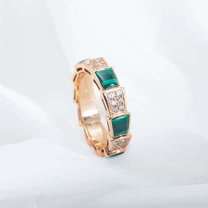 [Moco]SERPENTI RING PINK GOLD MALACHITE DIAMOND PAVED 4MM