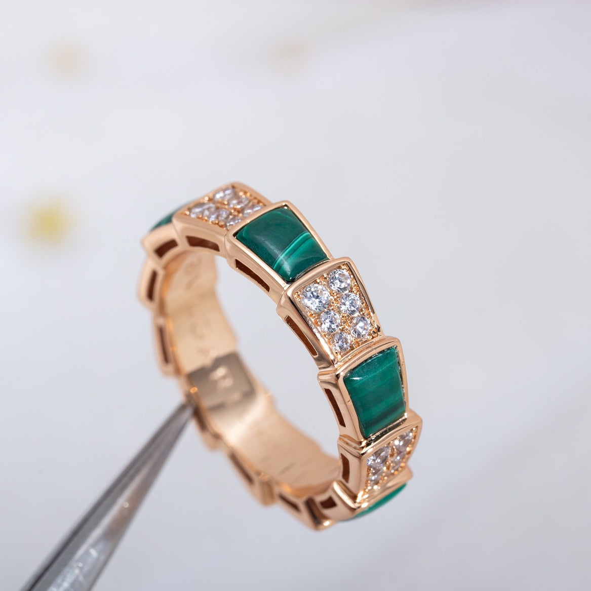 [Moco]SERPENTI RING PINK GOLD MALACHITE DIAMOND PAVED 4MM