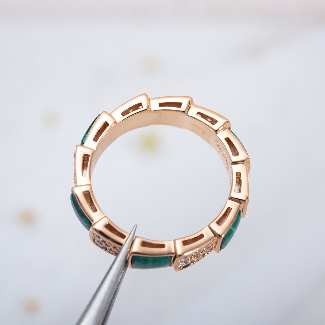 [Moco]SERPENTI RING PINK GOLD MALACHITE DIAMOND PAVED 4MM