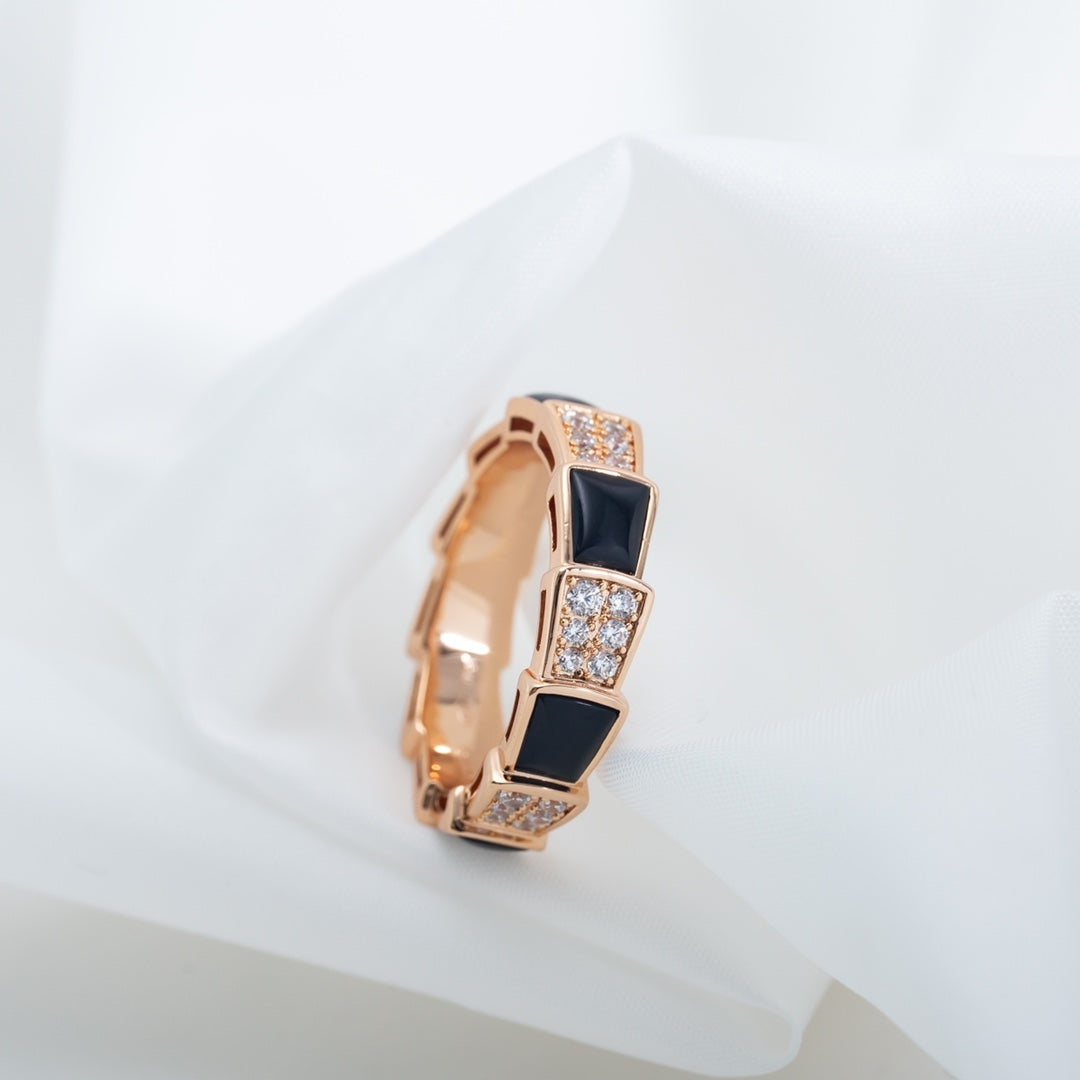 [Moco]SERPENTI RING PINK GOLD BLACK MOP DIAMOND PAVED 4MM