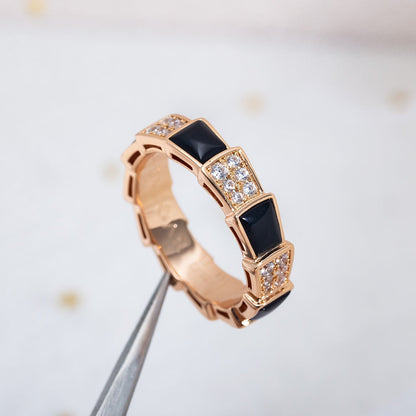 [Moco]SERPENTI RING PINK GOLD BLACK MOP DIAMOND PAVED 4MM