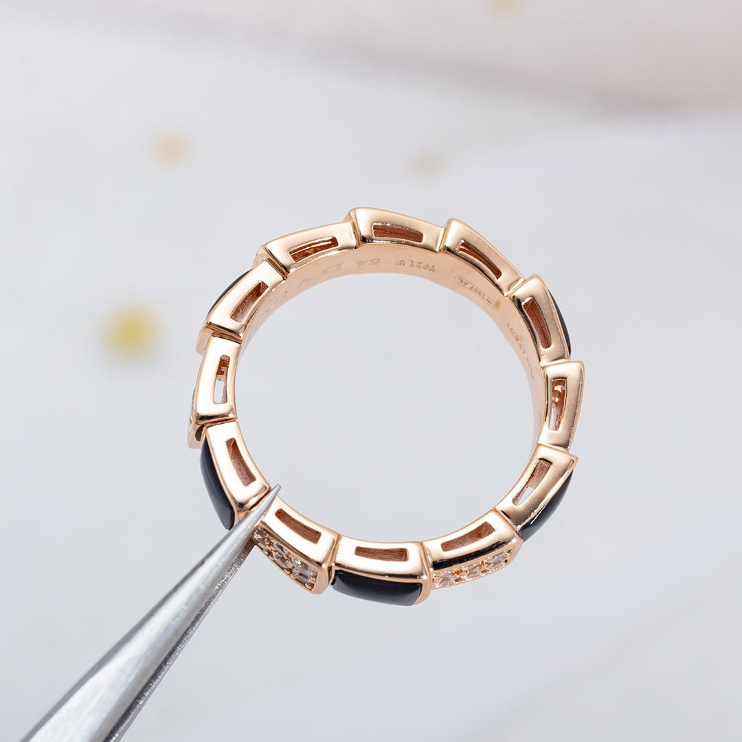 [Moco]SERPENTI RING PINK GOLD BLACK MOP DIAMOND PAVED 4MM