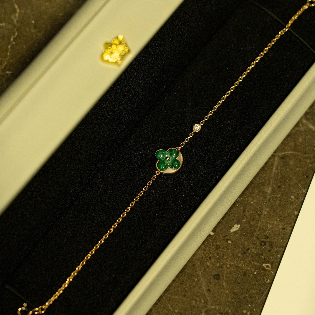 [Moco]SUN MALACHITE 1 DIAMOND PINK GOLD BRACELET