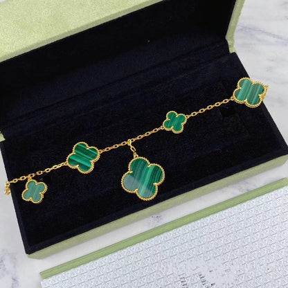 [Moco]MAGIC CLOVER MALACHITE GOLD BRACELET 5 MOTIFS