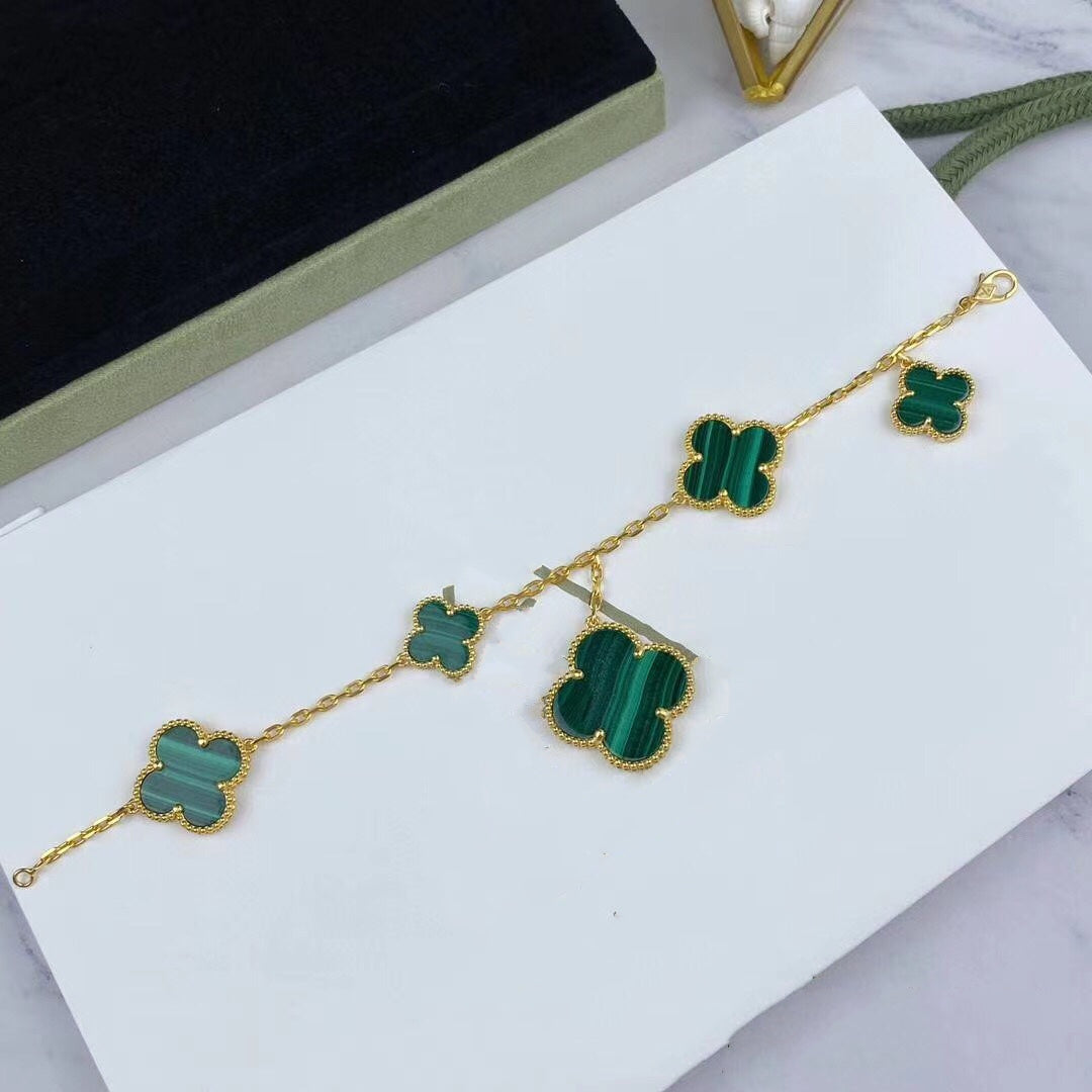 [Moco]MAGIC CLOVER MALACHITE GOLD BRACELET 5 MOTIFS