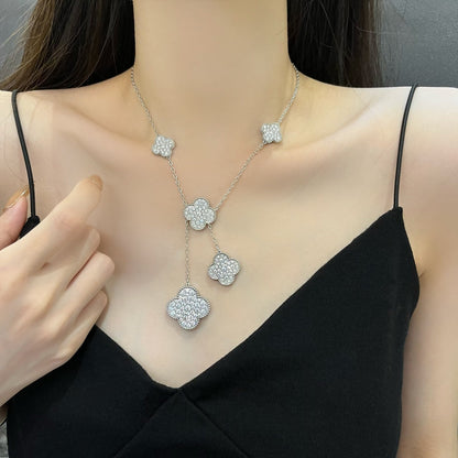 [Moco]CLOVER 5 MOTIFS SILVER DIAMONDS NECKLACE