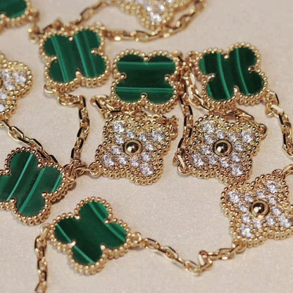 [Moco]CLOVER 20 MOTIFS MALACHITE DIAMOND NECKLACE