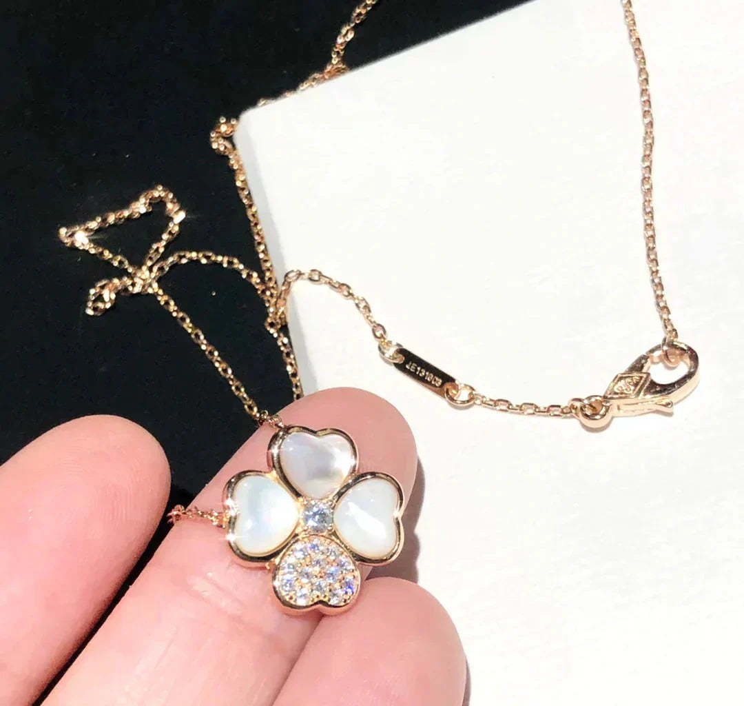 [Moco]CLOVER MOP DIAMOND ROSE GOLD NECKLACE