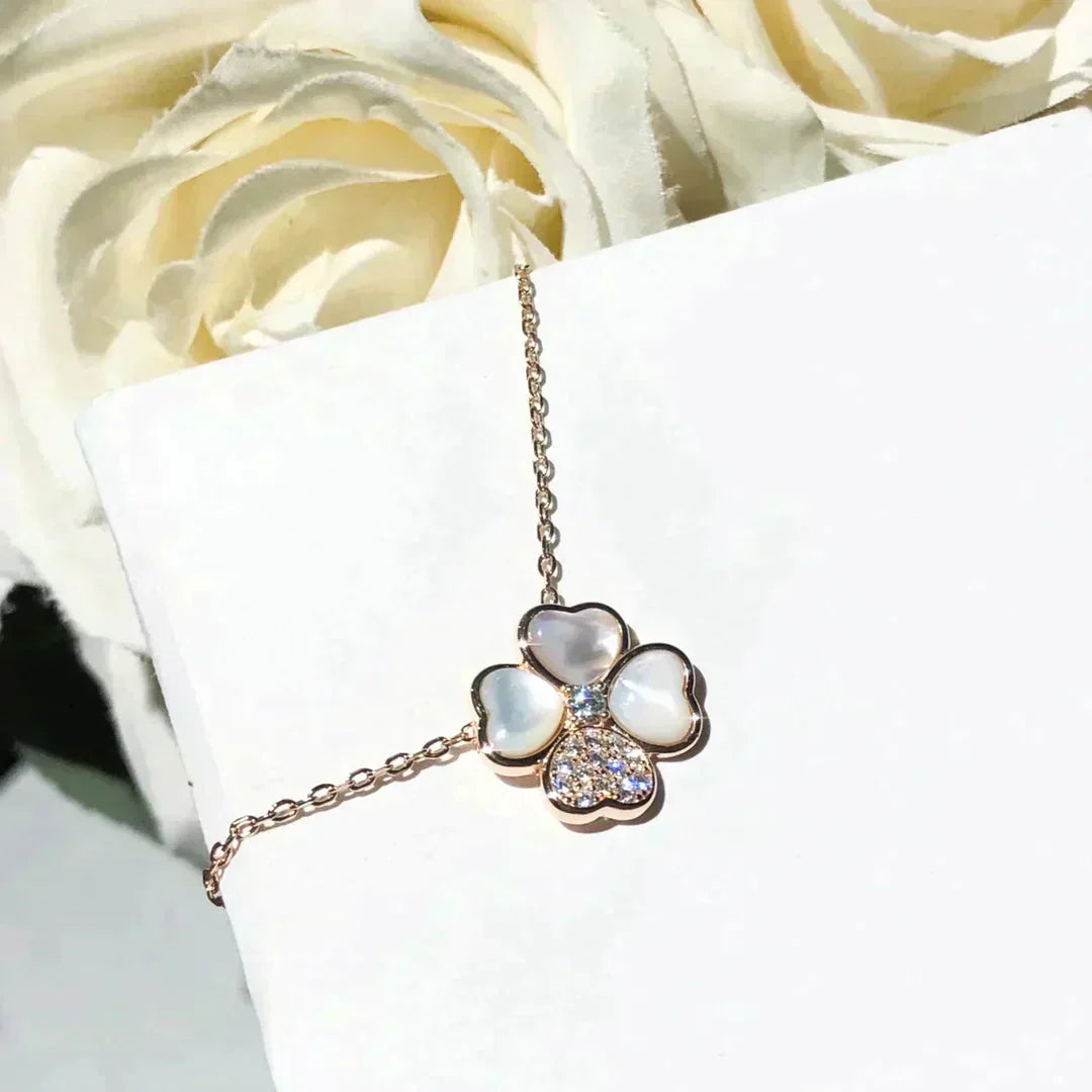 [Moco]CLOVER MOP DIAMOND ROSE GOLD NECKLACE