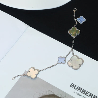 [Moco]CLOVER BRACELET 5 MOTIFS MOP CHALCEDONY SILVER