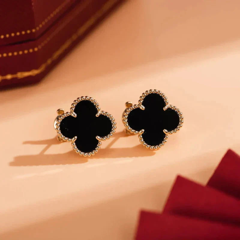 [Moco]CLOVER MEDIUM 1 MOTIFS  ONYX STUD EARRINGS