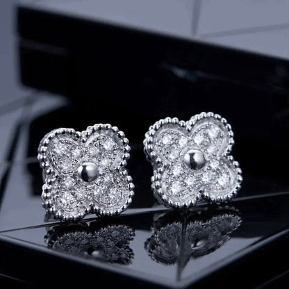 [Moco]CLOVER 1 MOTIFS DIAMOND STUD EARRINGS SILVER