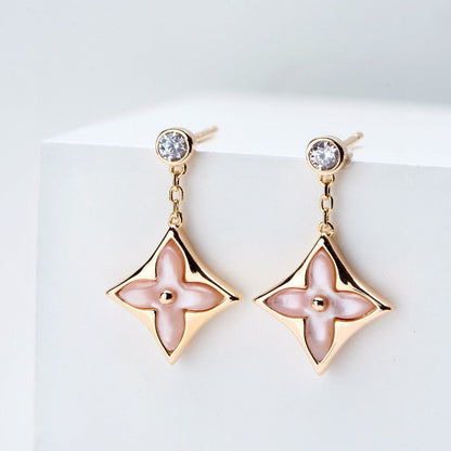 [Moco]DOUBLE STAR PINK GOLD MOP DROP EARRINGS