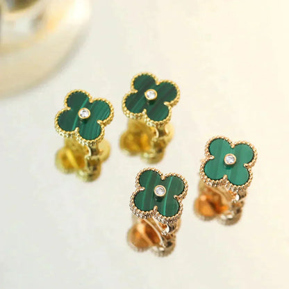 [Moco]CLOVER MEDIUM 1 MOTIFS MALACHITE DIAMOND EARRINGS