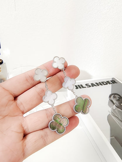 [Moco]CLOVER 3 MOTIFS CHALCEDONY DARK MOP SILVER EARRINGS