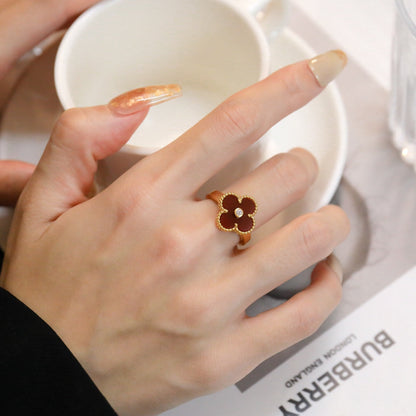 [Moco]CLOVER CARNELIAN RING ROSE GOLD DIAMOND