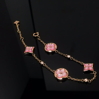 [Moco]STAR AND SUN 4 MOTIF PINK MOP PINK GOLD BRACELET