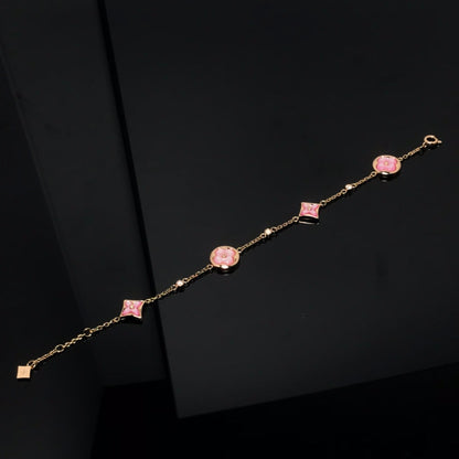 [Moco]STAR AND SUN 4 MOTIF PINK MOP PINK GOLD BRACELET