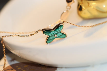 [Moco]JEUX MALACHITE 1 DIAMOND PINK GOLD NECKLACE