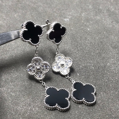 [Moco]CLOVER 3 MOTIF DIAMOND ONYX SILVER EARRINGS