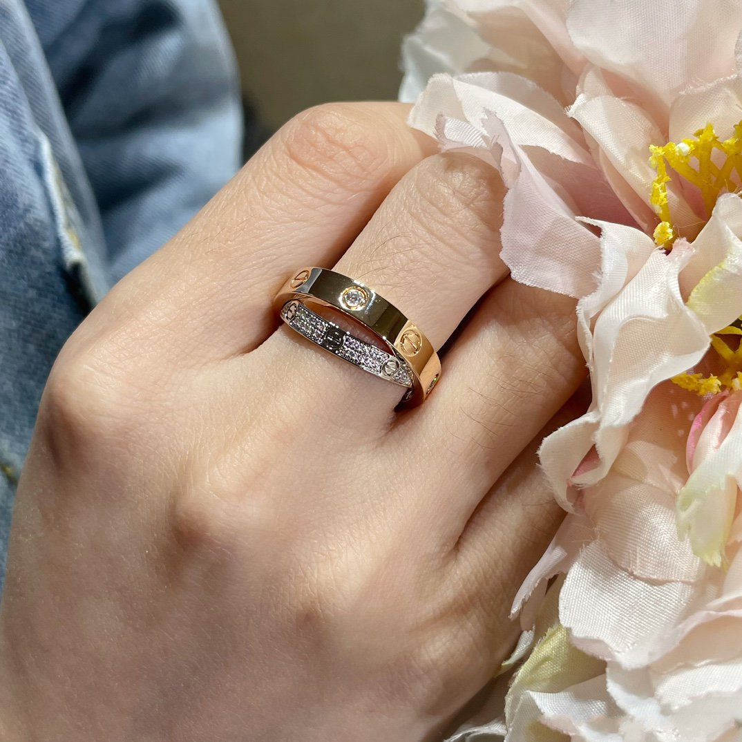 [Moco]LOVE PINK GOLD SILVER DIAMOND DOUBLE RING