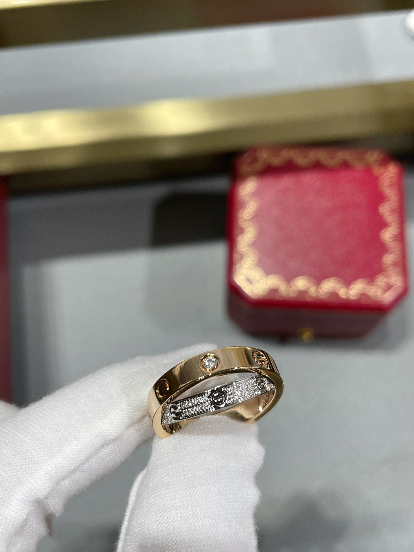 [Moco]LOVE PINK GOLD SILVER DIAMOND DOUBLE RING