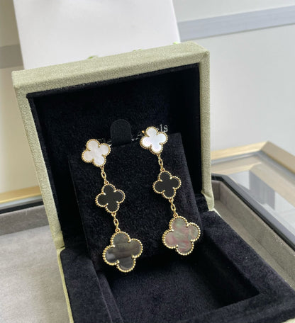 [Moco]CLOVER 3 MOTIF MOP ONYX DARK MOP PINK GOLD EARRINGS