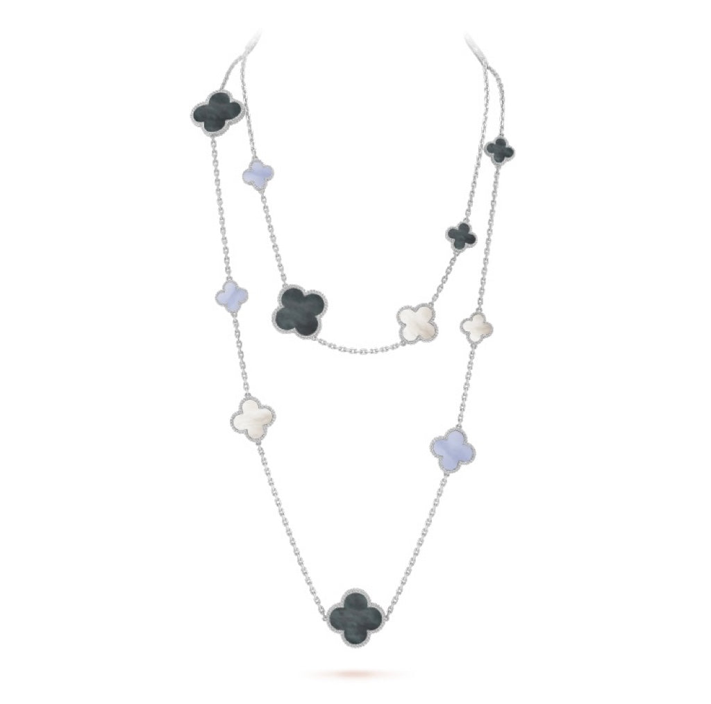 [Moco]CLOVER 16 MOTIF CHALCEDONY MOP SILVER NECKLACE