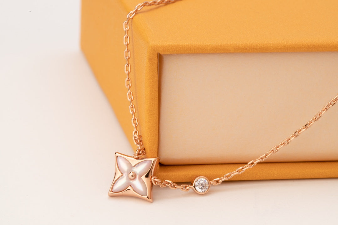 [Moco]STAR PINK MOP 1 DIAMOND PINK GOLD NECKLACE