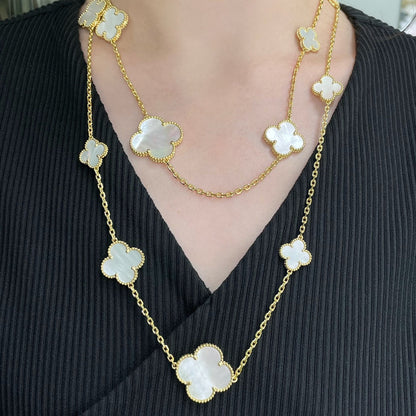 [Moco]CLOVER 16 MOTIF WHITE MOP GOLD NECKLACE