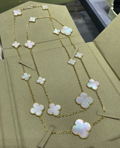 [Moco]CLOVER 16 MOTIF WHITE MOP GOLD NECKLACE