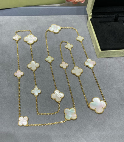 [Moco]CLOVER 16 MOTIF WHITE MOP GOLD NECKLACE