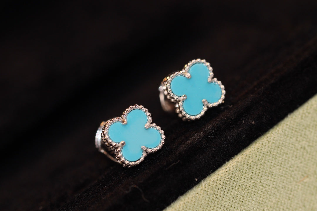 [Moco]CLOVER MINI TURQUOISE SILVER STUD EARRINGS