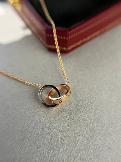 [Moco]LOVE NECKLACE DOUBLE RING PINK GOLD