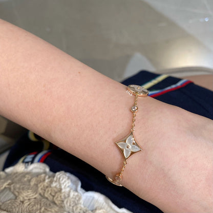 [Moco]STAR AND SUN 4 MOTIF WHITE MOP PINK GOLD BRACELET