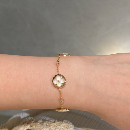 [Moco]STAR AND SUN 4 MOTIF WHITE MOP PINK GOLD BRACELET