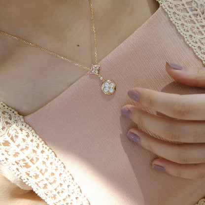 [Moco]STAR AND SUN WHITE MOP 2 MOTIF PINK GOLD NECKLACE