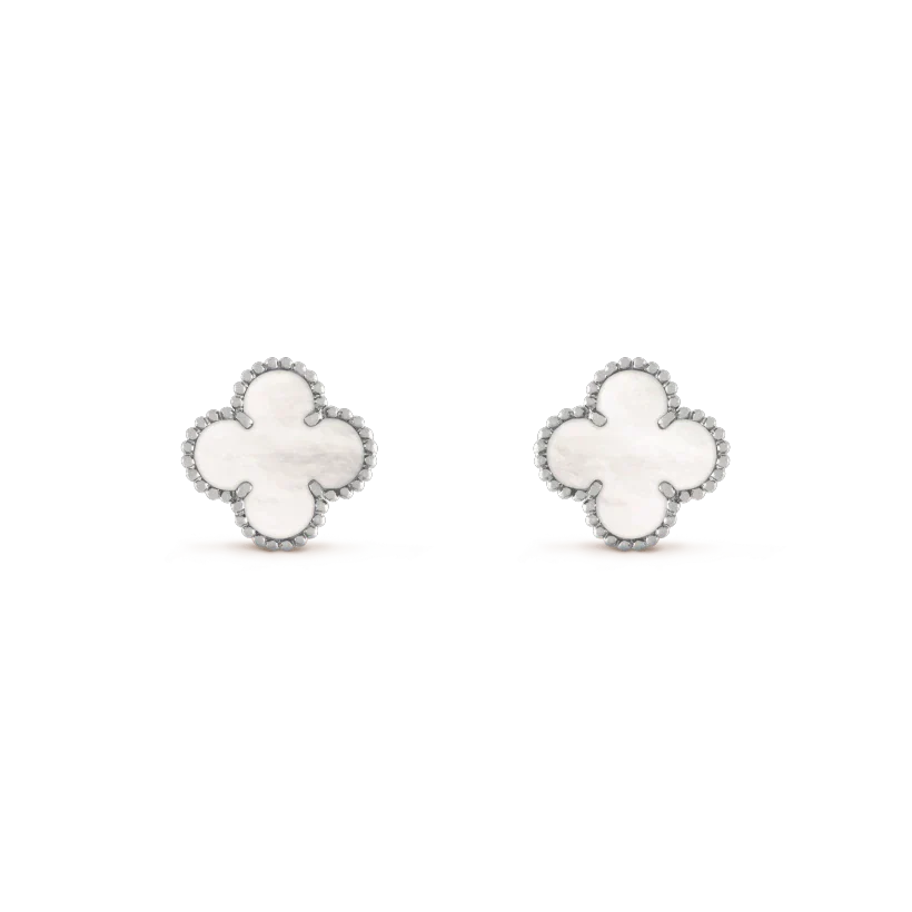 [Moco]CLOVER MEDIUM 1 MOTIFS  WHITE MOP EARRINGS SILVER