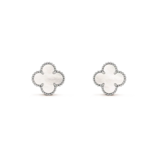 [Moco]CLOVER MEDIUM 1 MOTIFS  WHITE MOP EARRINGS SILVER